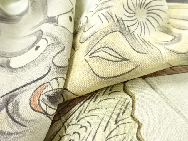  アンティーク　能面模様単衣男物長襦袢